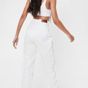NASTYGAL High-Waisted Fringe Mom Jeans